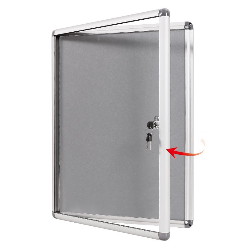 S SWANCROWN SWANCROWN Enclosed Bulletin Board Lockable Noticeboard Case with Aluminium Frame,Grey Felt, 20x14inch (2xA4) - Image 1
